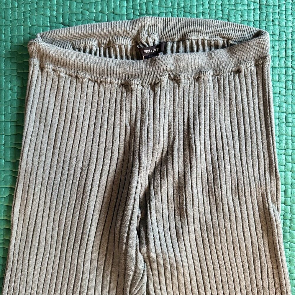Vintage FOREVER 21 Ribbed Knit Rayon Flared Leggings M Teal Blue Pull On Y2K EUC - Picture 11 of 15
